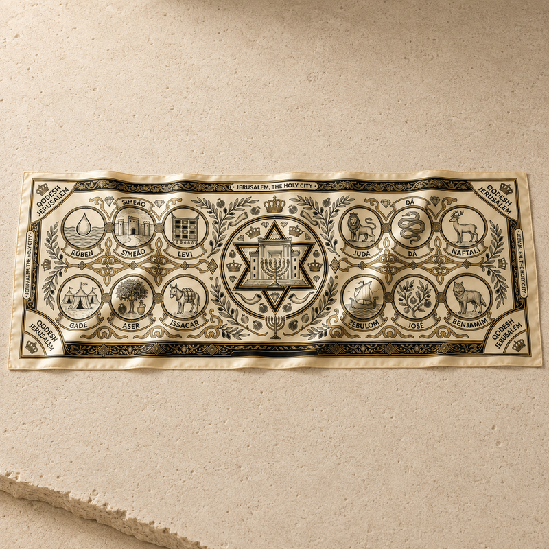 Lenço de oração com estampa das Doze Tribos de Israel